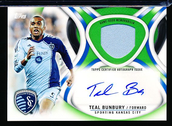 2013 Topps MLS Soccer- “MLS Autograph Relics”- #AR-TS Teal Bunbury, Sporting Kansas City- #38/75