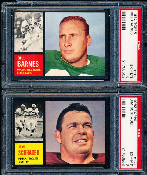 1962 Topps Fb- 2 Diff. PSA Cards