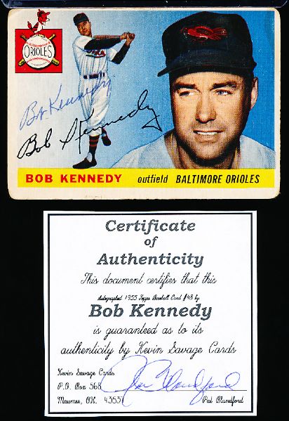 1955 Topps Bsbl. #48 Bob Kennedy, Orioles- Autographed