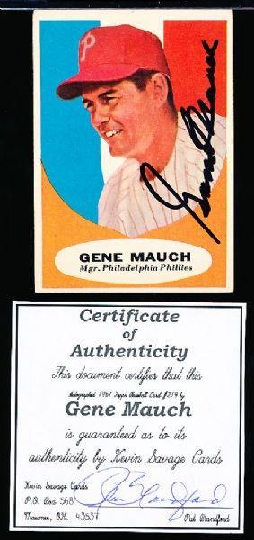 1961 Topps Bsbl. #219 Gene Mauch, Phillies- Autographed