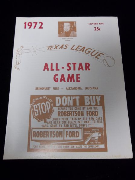 1972 Texas League Minor League Bsbl. “All-Star Game” Program vs. Texas Rangers