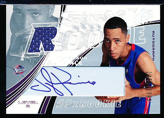 2002-03 SPx Bskbl. #113 Tayshaun Prince RC JSY AU, Pistons