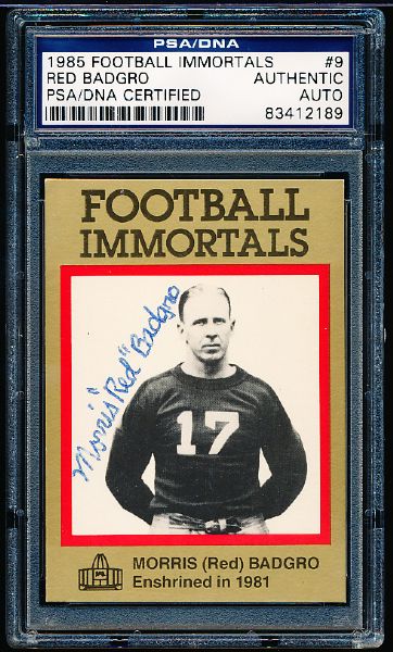 1985 Football Immortals #9 Red Badgro- Autographed- PSA/DNA Certified/ Slabbed