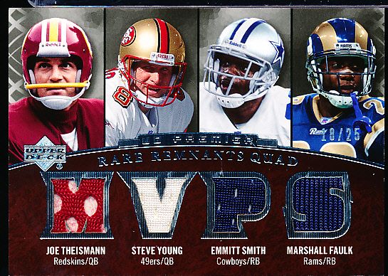 2007 Upper Deck Premier Ftbl. “Rare Remnants Quad” #TYSF J. Theismann/ S. Young/ E. Smith/ M. Faulk