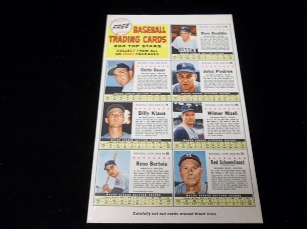 1961 Post Cereal Baseball- 7 Card Uncut Back of the Box Panel