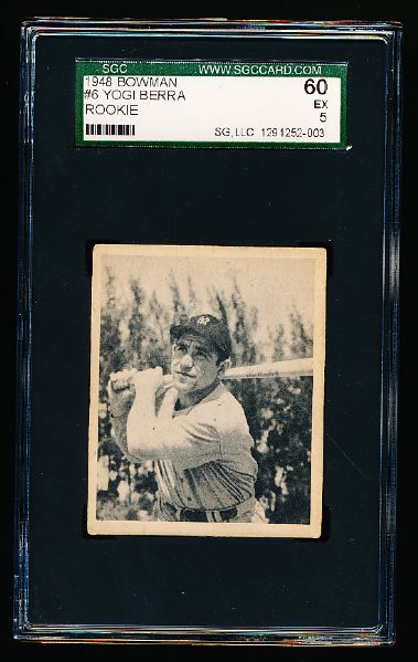 1948 Bowman Baseball- #6 Yogi Berra, Yankees- SGC 60 (Ex 5)