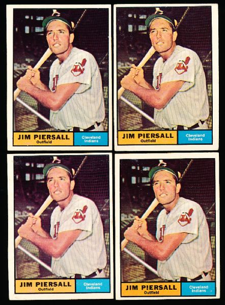 1961 Topps Bb- #345 Jim Piersall- 4 Cards