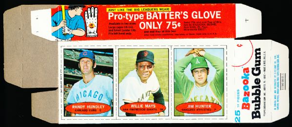 1971 Bazooka Baseball Empty Flat Box- with 3 Card Panel- Randy Hundley/ Willie Mays/ Jim Hunter (Unnumbered Version)