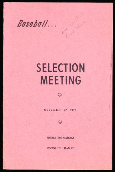 1972 Baseball Selection Meeting Pamphlet- (Nov 27- Shearton Waikiki, Hawaii)