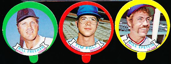 1973 Topps Baseball Candy Lids- 3 Diff.