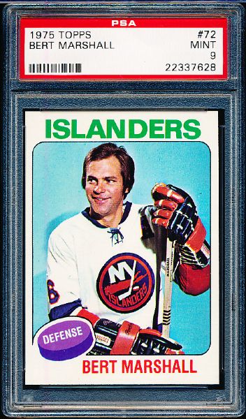 1975-76 Topps Hockey #72 Bert Marshall, Islanders- PSA Graded Mint 9.