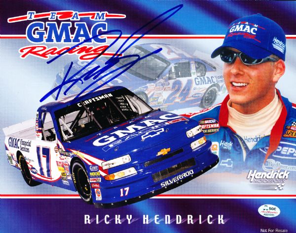 Ricky Hendrick Autographed Craftsman Truck Series GMAC Racing Color 8” x 10” Handout- SGC Authenticated