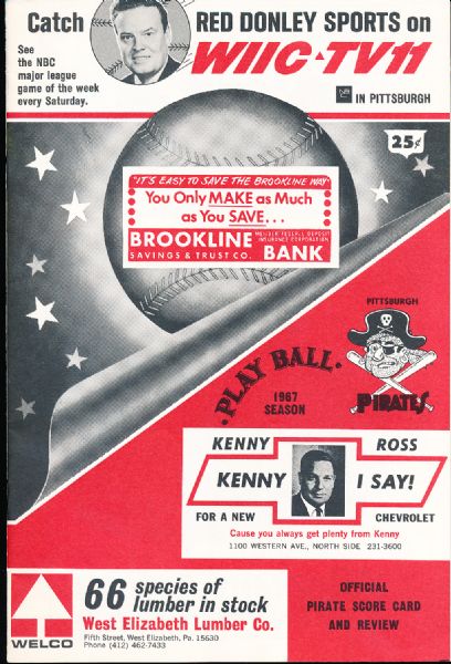1967 San Francisco Giants @ Pittsburgh Pirates Official Bsbl. Score Card