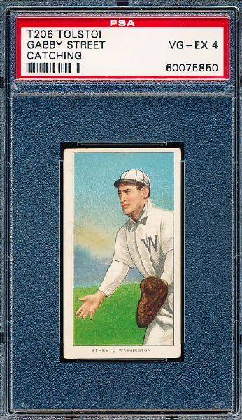 1909-11 T206 Bb- Gabby Street- Catching Pose-PSA Vg-Ex 4 – Tolstoi Back