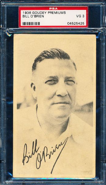 1936 Goudey Premiums- Bill O’ Brien- PSA VG 3 