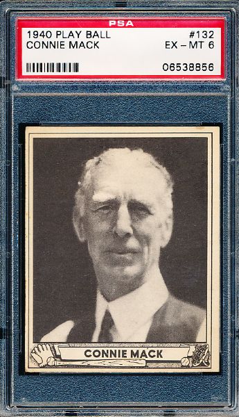 1940 Playball Bb- #132 Connie Mack- PSA Ex-Mt 6 