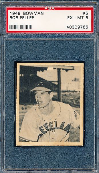 1948 Bowman Bb- #5 Bob Feller, Indians- PSA Ex-Mt 6 