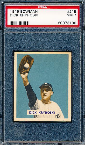 1949 Bowman Baseball- #218 Dick Kryhoski, Yankees- PSA NM 7 