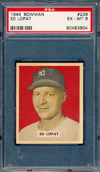 1949 Bowman Baseball- #229 Ed Lopat, Yankees- HI#- RC- PSA Ex-MT 6