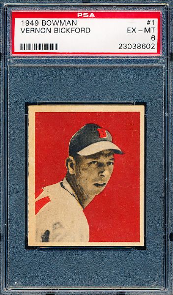 1949 Bowman Baseball- #1 Vern Bickford, Boston Braves- PSA Ex-Mt 6