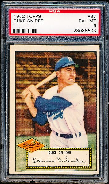 1952 Topps Baseball- #37 Duke Snider, Dodgers- PSA Ex-Mt 6 