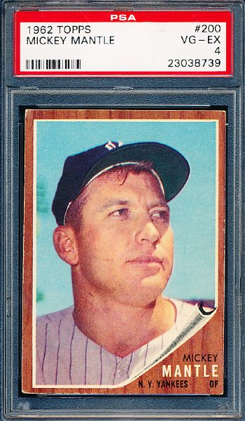 1962 Topps Baseball - #200 Mickey Mantle, Yankees- PSA Vg-Ex 4 