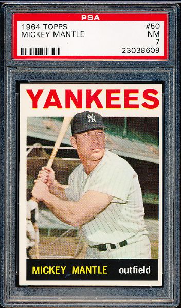 1964 Topps Baseball- #50 Mickey Mantle, Yankees- PSA NM 7 