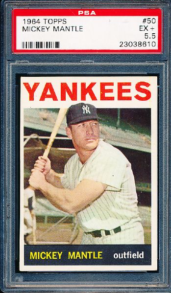 1964 Topps Baseball- #50 Mickey Mantle, Yankees- PSA Ex+ 5.5 