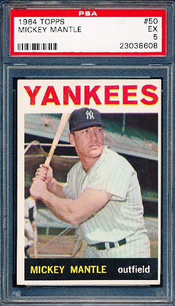 1964 Topps Baseball- #50 Mickey Mantle, Yankees- PSA Ex 5 