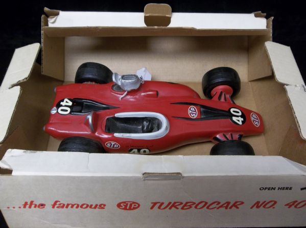 Early 1970’s Lionstone STP Turbocar #40 Indy Andy Granatell Race Car Kentucky Straight Bourbon Whiskey 4/5 Quart Empty Decanter