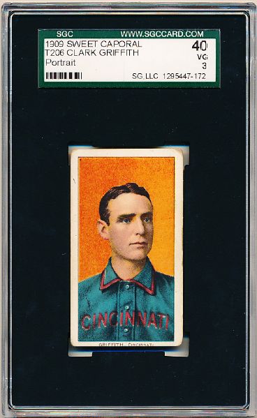 1909-11 T206 Bb- Griffith, Cinc- Portrait Pose- SGC 40 (Vg+ 3)- Sweet Caporal 150 Back (Factory 649 Overprint)