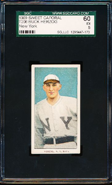 1909-11 T206 Bb- Buck Herzog, NY Natl- (New York)- SGC 60 (Ex 5)-Sweet Caporal 150 Back (Factory 25)