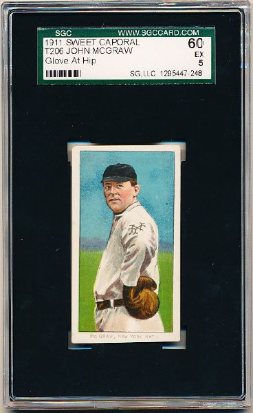 1909-11 T206 Baseball- John McGraw, NY Natl- Glove at Hip- SGC 60 (Ex 5)-Factory 42 Back!