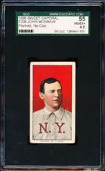 1909-11 T206 Baseball- John McGraw, NY Natl- Portrait, No Cap- SGC 55 (Vg-Ex+ 4.5)-Sweet Caporal 150 Back