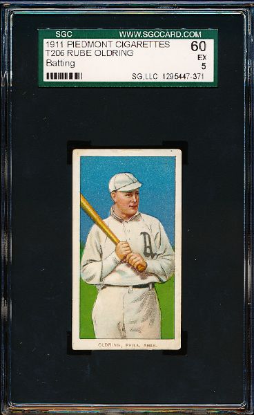 1909-11 T206 Baseball- Rube Oldring, Phila Amer- Batting Pose- SGC 60 (Ex 5)- Piedmont 460 back