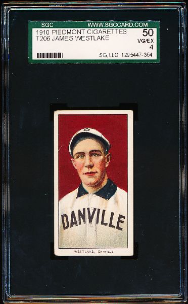 1909-11 T206 Baseball- Westlake, Danville- SGC 50 (Vg-Ex 4)- Piedmont 350 back