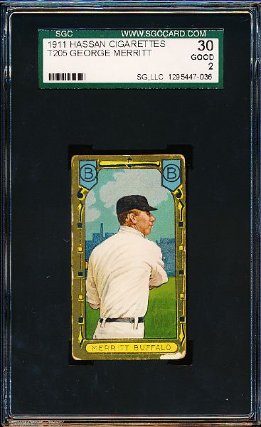 1911 T205 Gold Border- George Merritt, Buffalo- SGC 30 (Good 2)- Hassan back