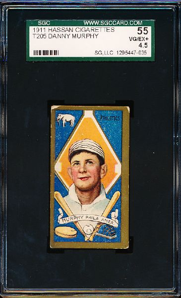 1911 T205 Gold Border- Danny Murphy, Phila Amer- SGC 55 (Vg-Ex+ 4.5)- Hassan back