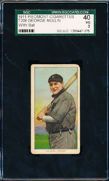 1909-11 T206 Bb- George Mullin, Detroit- With Bat- SGC 40 (Vg 3)