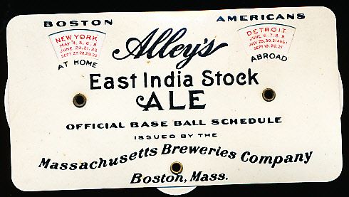 1916 Pfaff’s Beer- Boston Braves Schedule and Counter/ Alleys East India Stock Ale Boston Americans Schedule