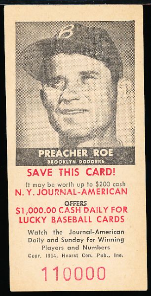 1954 NY Journal American- Preacher Roe, Brooklyn Dodgers