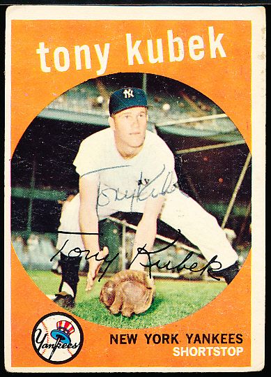 1959 Topps Bsbl. #505 Tony Kubek, Yankees- Autographed