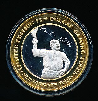 1998 New York, New York Casino Babe Ruth $10 Gaming Token- Tipping Cap Pose