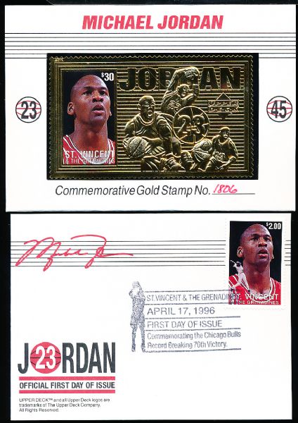 1996 Upper Deck/ St. Vincent and the Grenadines Bskbl. “Michael Jordan Commemorative Gold Stamp