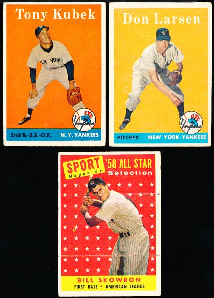 1958 Topps Bb- 3 Diff. Yankees