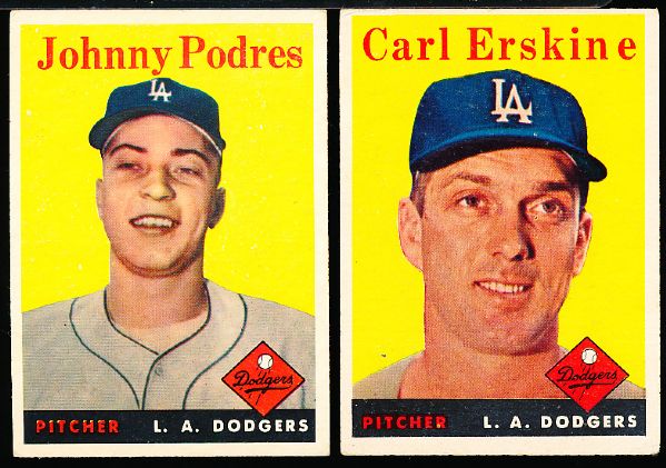 1958 Topps Bb- 6 Diff. LA Dodgers