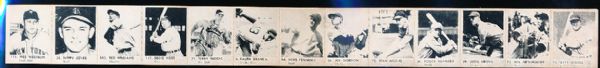1950 R423 Baseball Strip of 13- Includes #39 Lefty Grove,#48 Hornsby, #72 Stan Musial, #113 Ted Williams