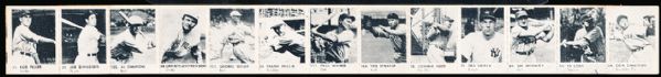 1950 R423 Baseball Strip of 13- Includes #14 Ty Cobb, #22 Bill Dickey, #25 Joe DiMaggio, #31 Bob Feller, #104 Trios Speaker