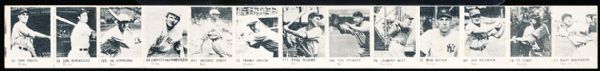 1950 R423 Baseball Strip of 13- Includes #14 Ty Cobb, #22 Bill Dickey, #25 Joe DiMaggio, #31 Bob Feller, #104 Trios Speaker