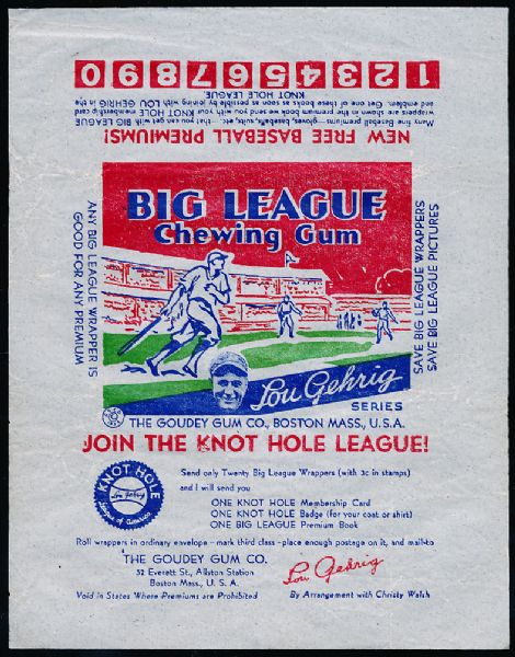 1934 Goudey Baseball Wrapper- Has Lou Gehrig on front!